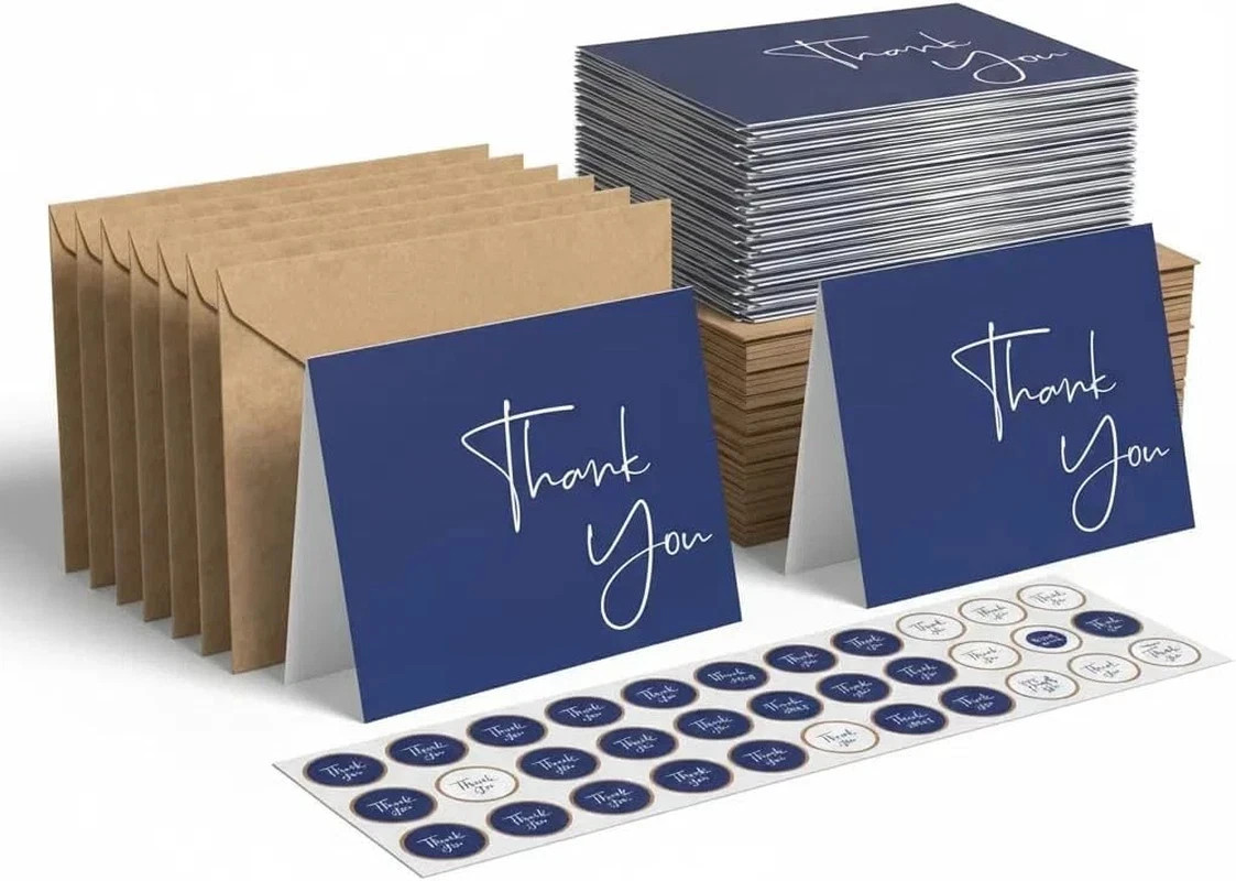 100 Pack Thank You Cards with Envelopes Bulk Set & Stickers – 4X6 Inch Blank Tha
