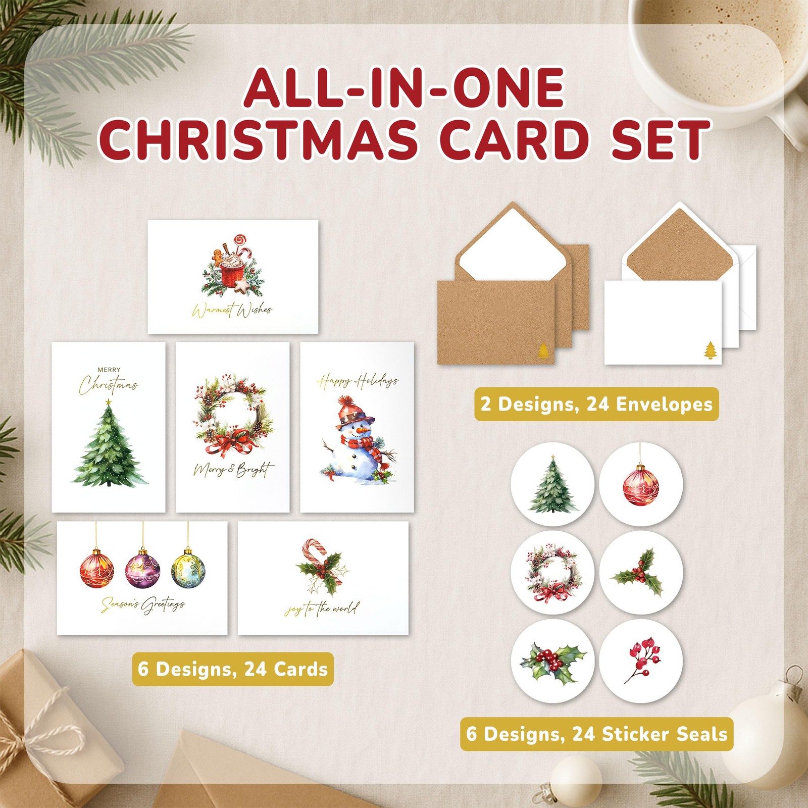 Decorably 24 Pack Gold Foiled 6x4in Small, Multicolor with Metallic