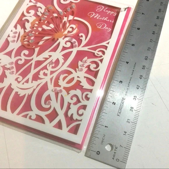 NEW Papyrus Mother’s Day Card 3D Butterfly Floral Rhinestone Pink Envelope