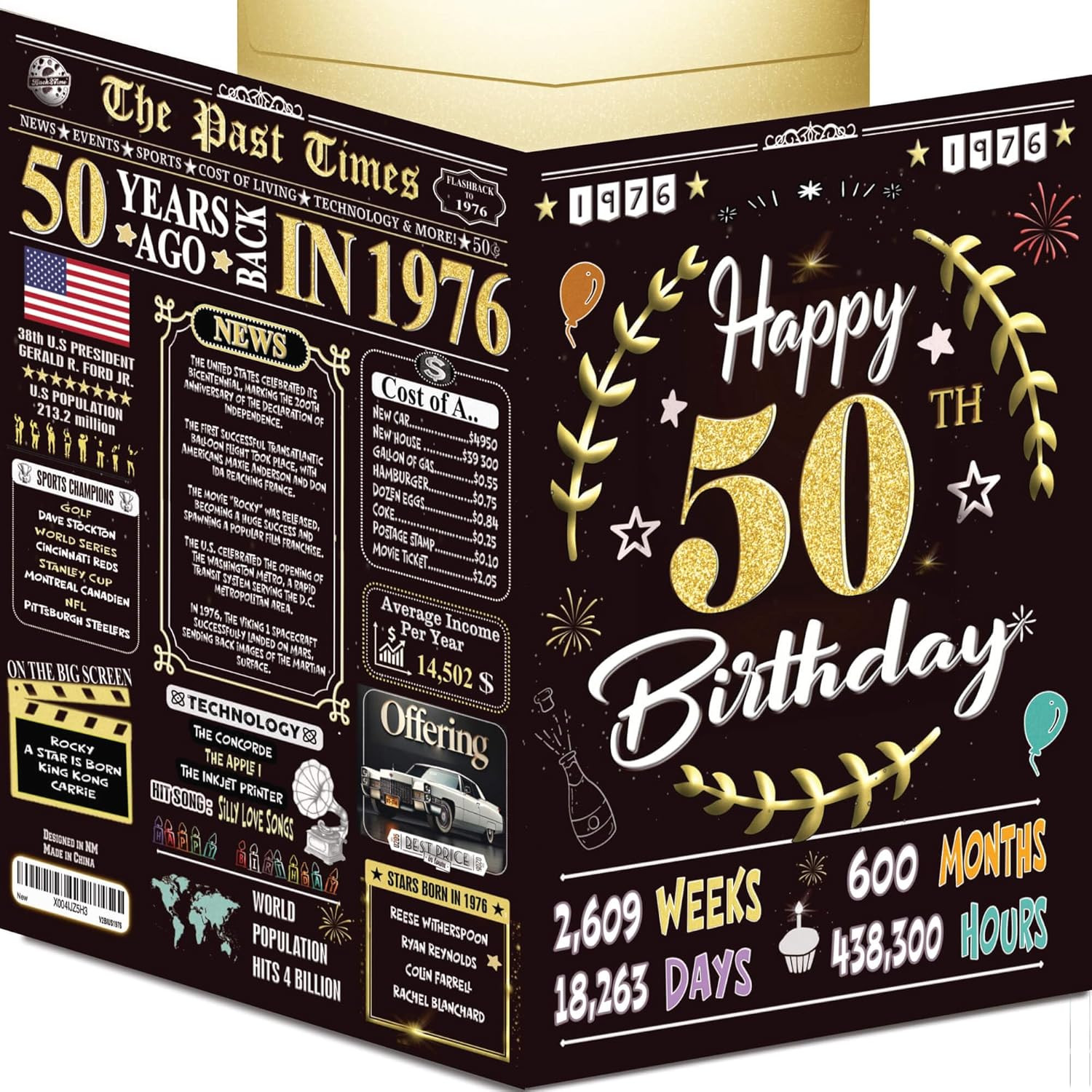 50Th Birthday Card for Women Men – Back in 1976 Black & Gold – 50 Happy BIRTHDAY