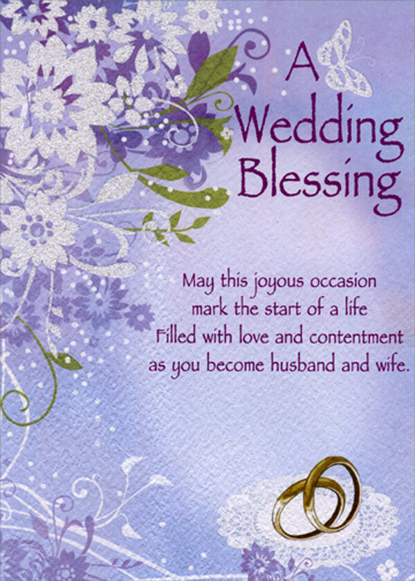 A Wedding Blessing Purple and White Flowers Religious Wedding Congrats Card