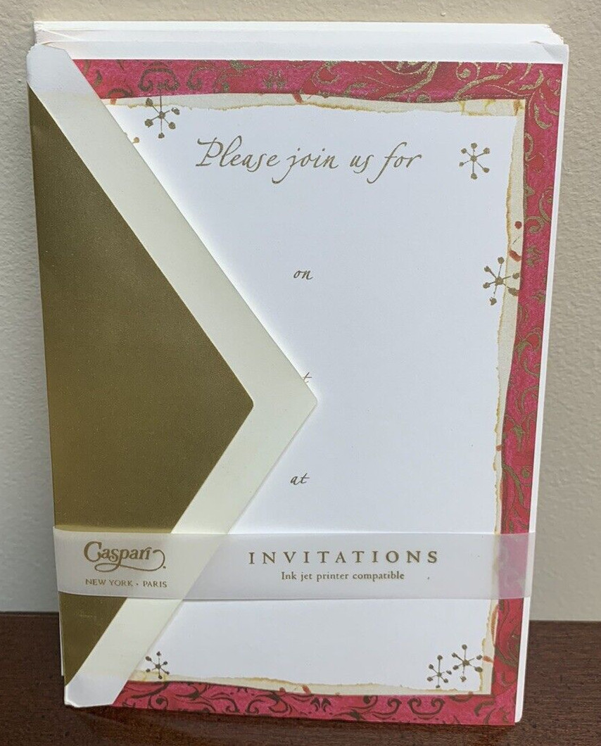 Caspari Red Gold Snowflake Christmas Holiday Party Invitations – 8 Count