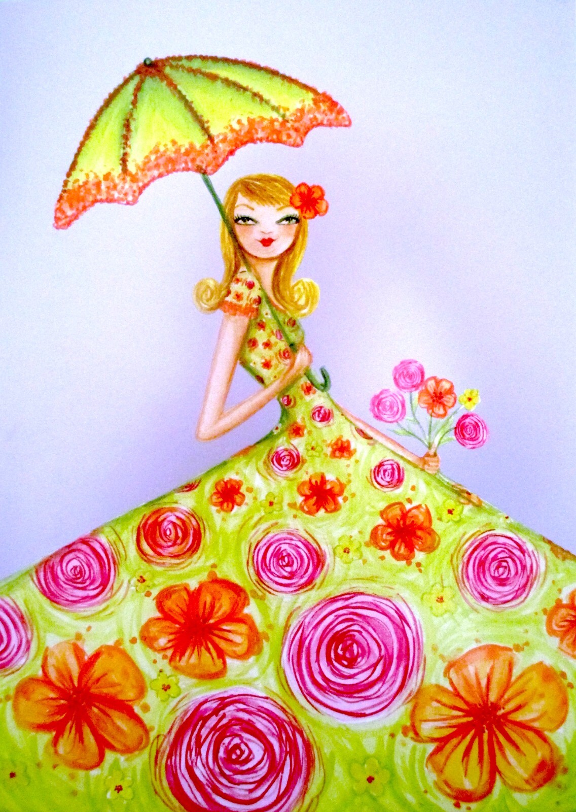 Papyrus Bella Pilar Girl in Floral Dress Blank Any Occasion Greeting Card