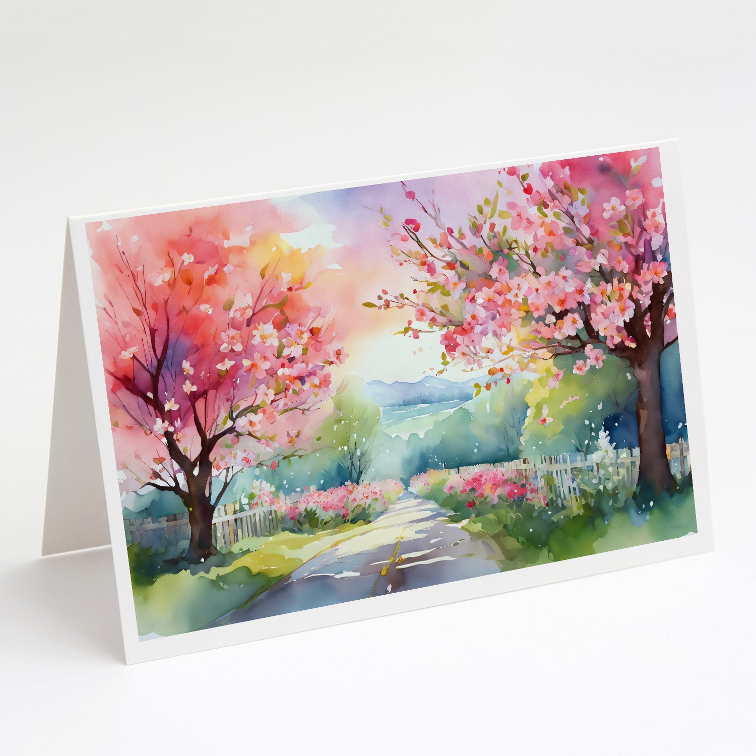 Caroline’s Treasures Michigan Apple Blossoms Watercolor Greeting Cards Pack of 8