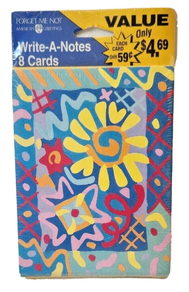 Vtg Collectible Set Write-A-Note 8 Blank Cards Colorful Abstract Sun Design NEW