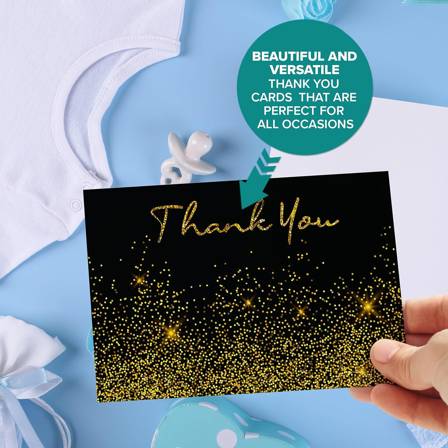 24 Pack Glittery 6X4In Black and Gold Thank You Cards with Envelopes & Stickers,