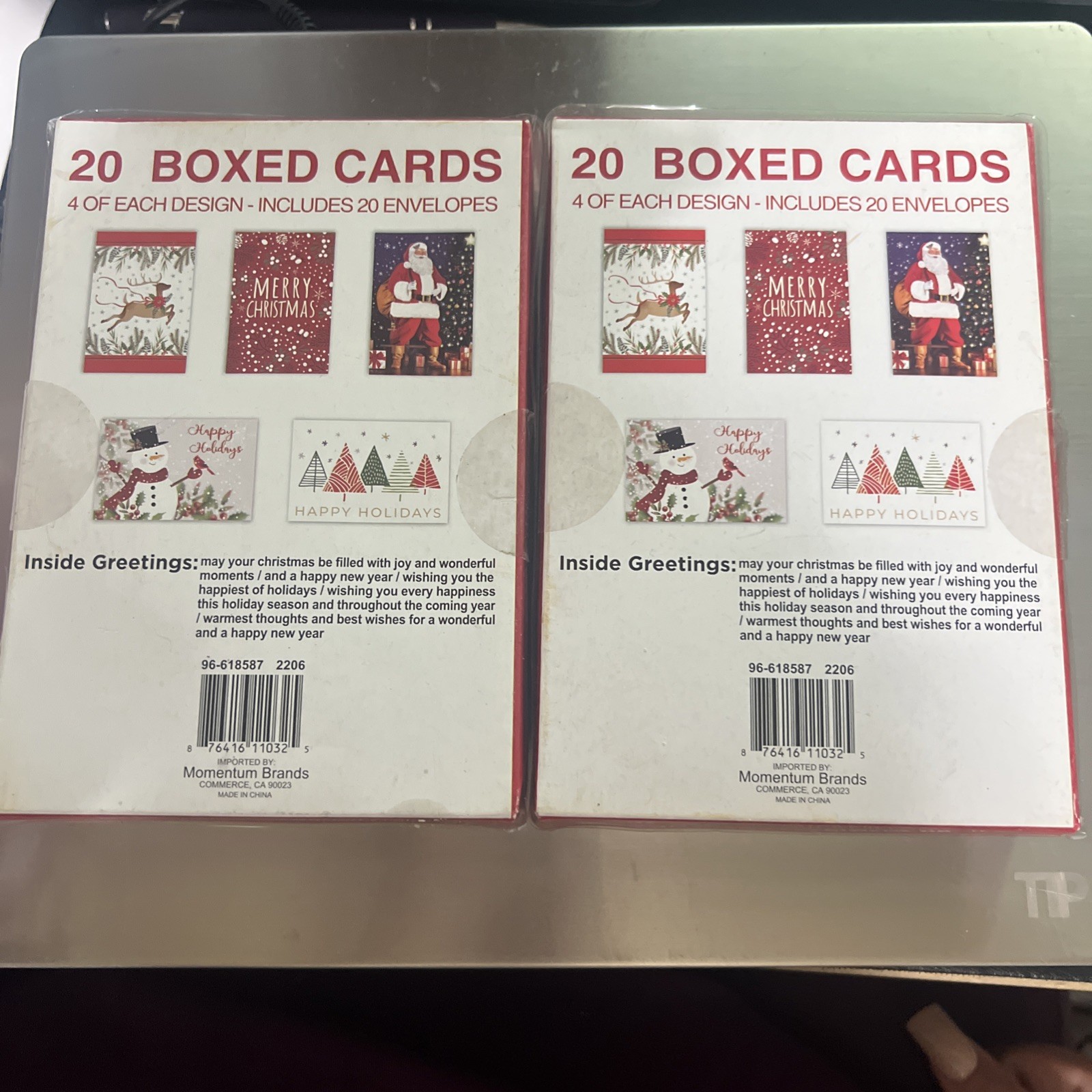 (2) Momentum Christmas Cards Boxes of 20 with 5 Designs Santa Reindeer Snowman