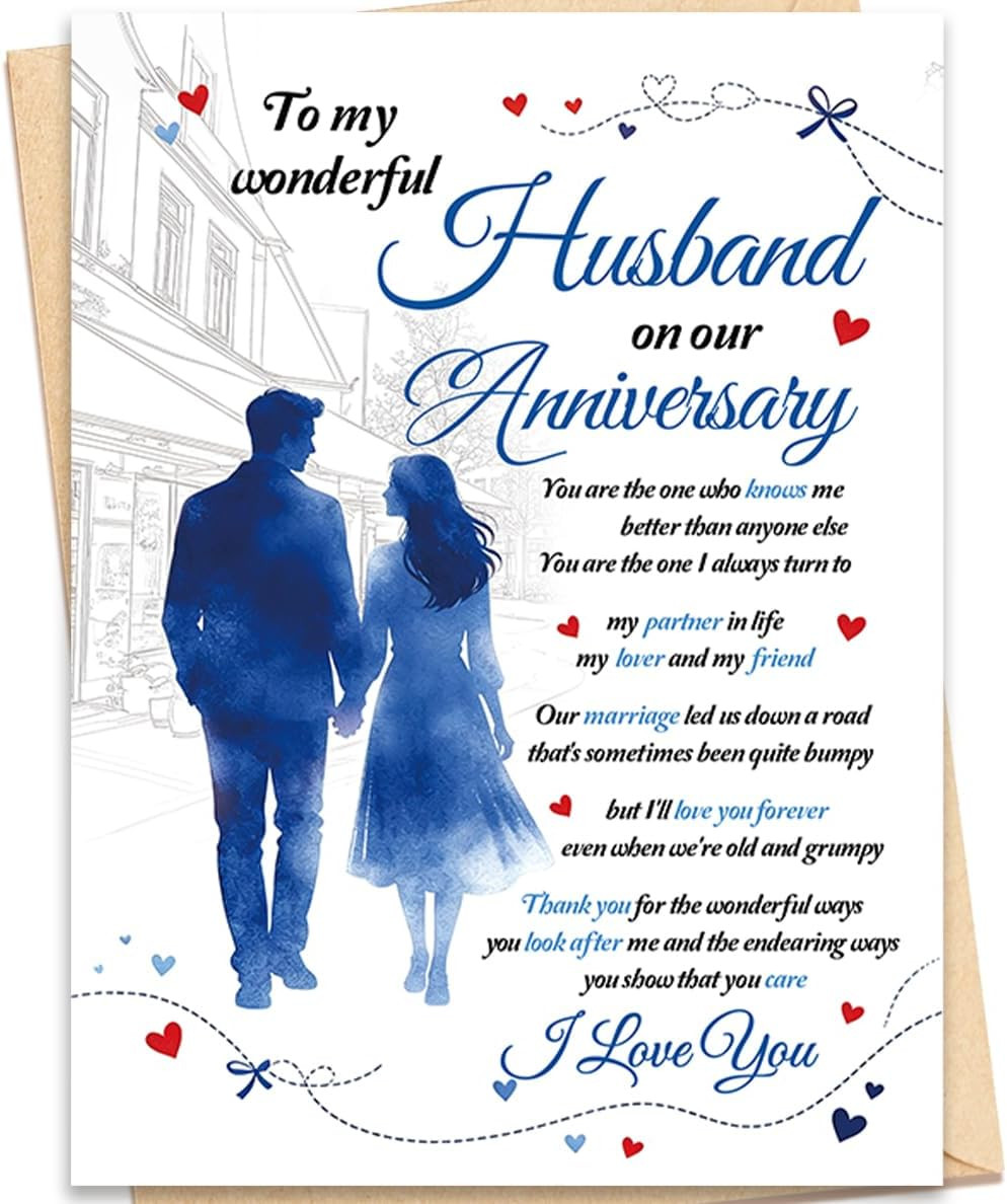 Anniversary Card for Husband, Romantic Anniversary Card Gift from Wife, Happy An