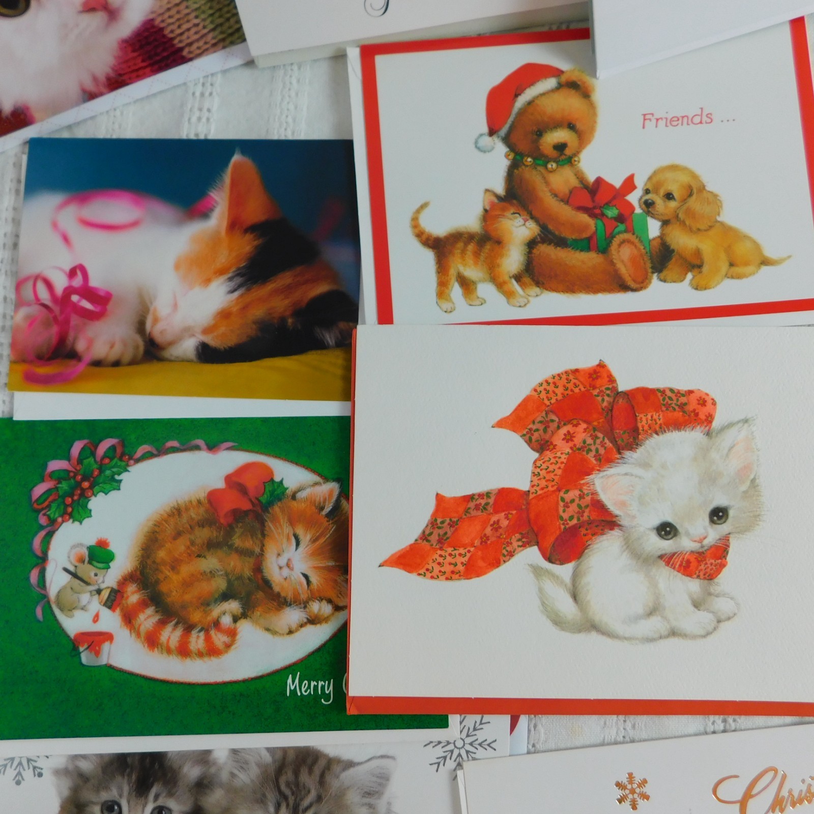Christmas Greeting Cards Cats Kitties Lot of 31 w/ Envelopes Holiday Duplicates