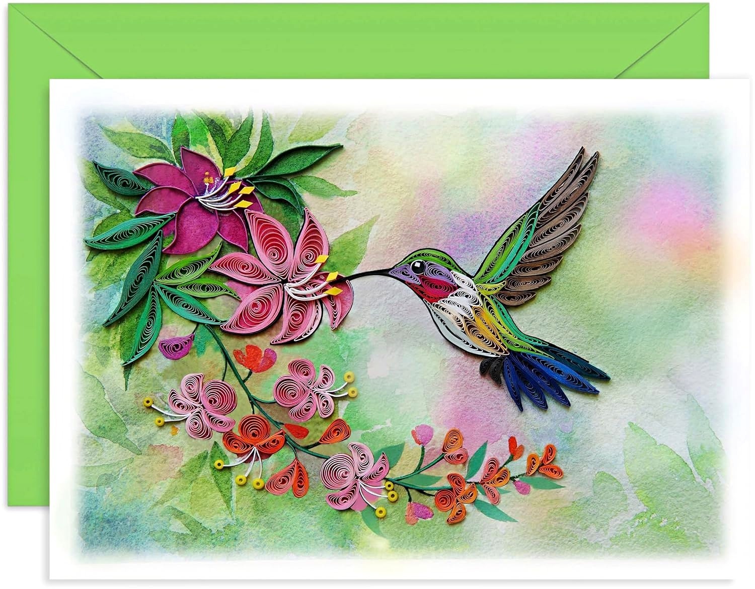 Handmade Hummingbird Quilling Card – 3D Paper Quilled Greeting Card
