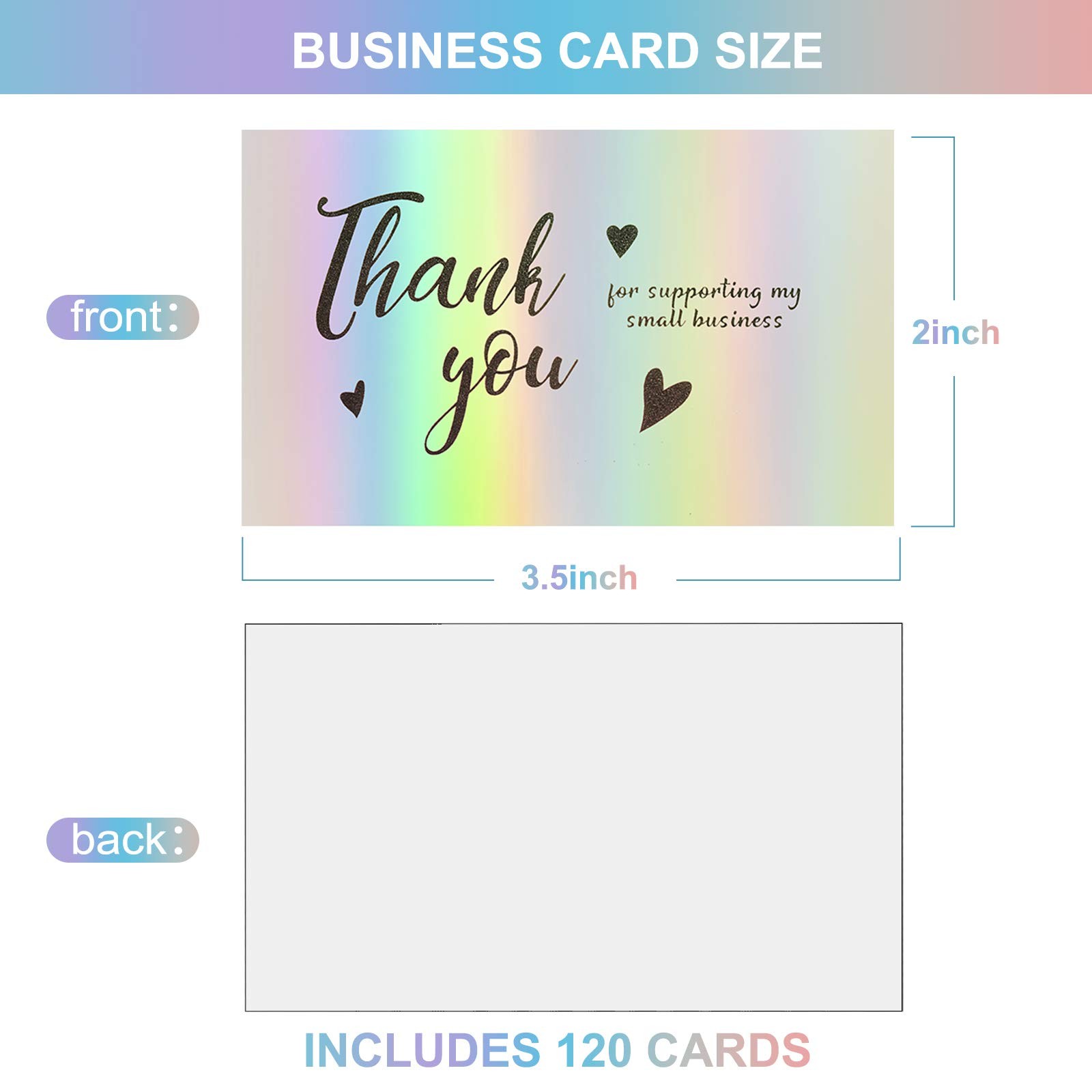 3.5×2 Inch Holographic Thank You Cards 120Pcs Small Business Retail Gift Packagi