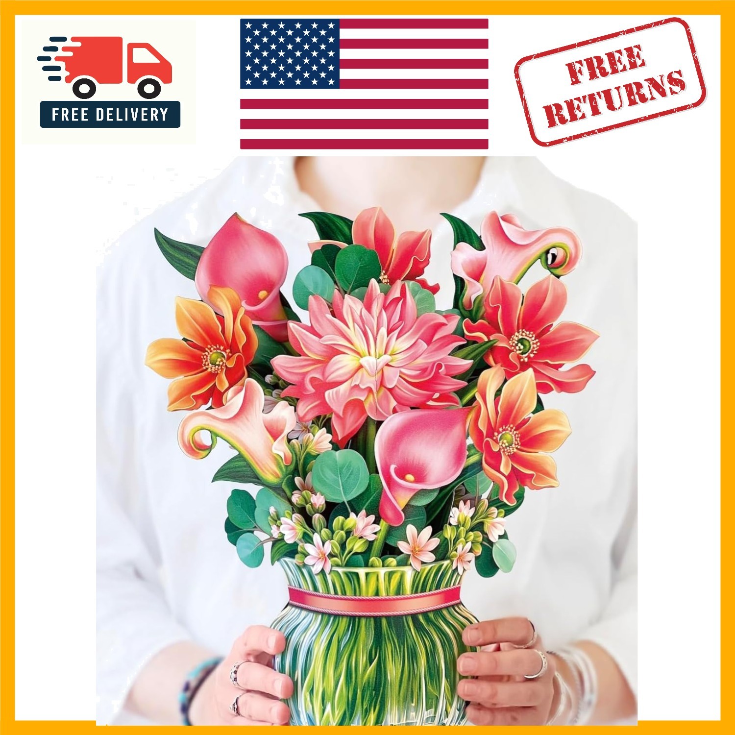 Dear Dahlia 12-Inch 3D Pop-Up Floral Bouquet Card – Perfect for Birthdays