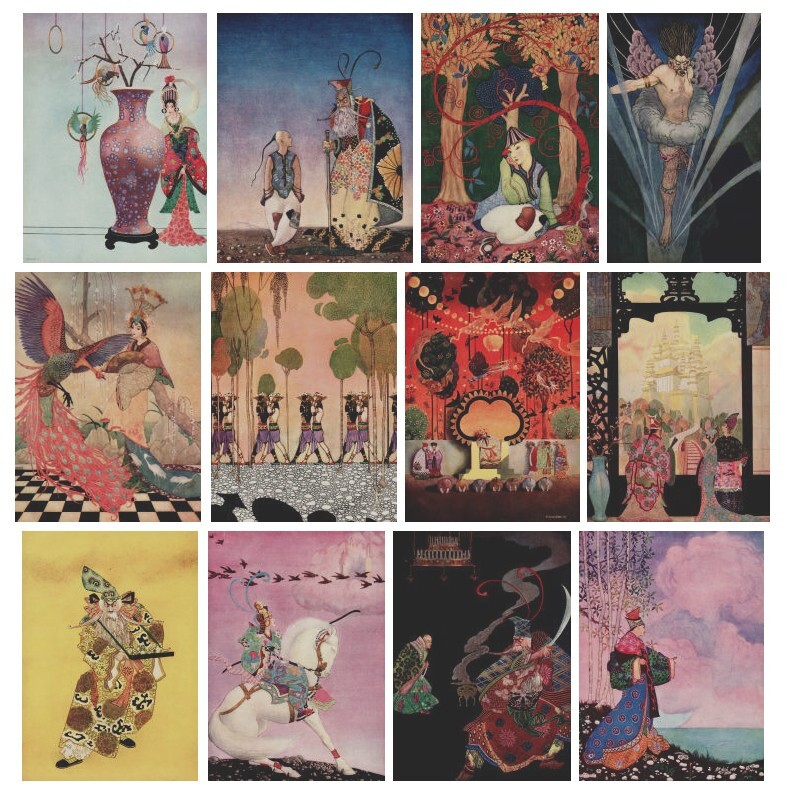 Thomas Mackenzie – “Aladdin and his Lamp in Rhyme” (1920): 12 Greeting Cards