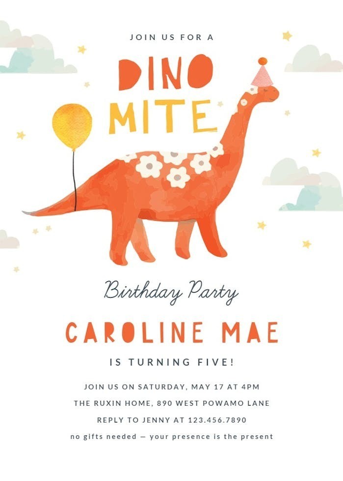Digital Dinosaur Dino Birthday Party Invitation Personalized Texts 4