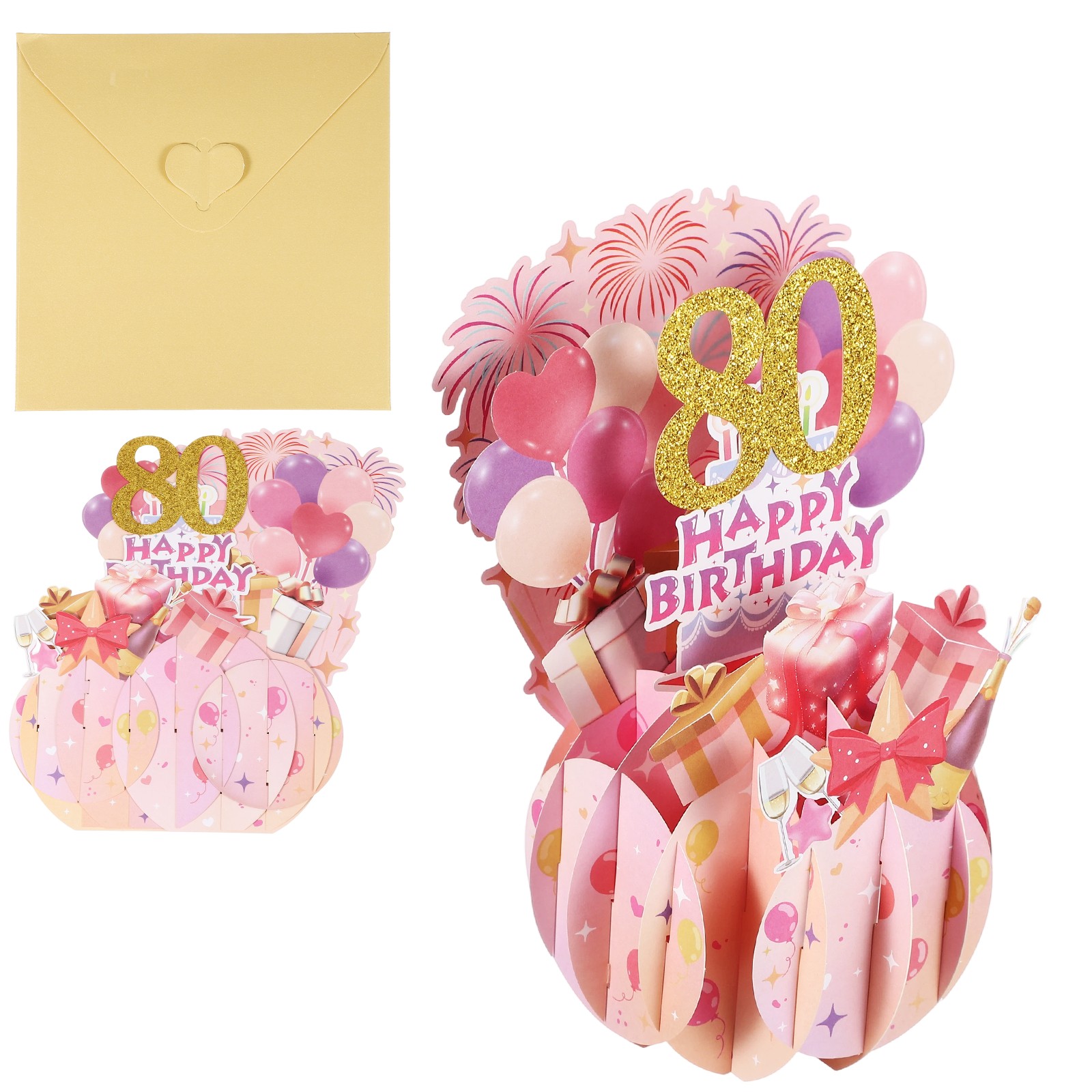 80th Birthday Card, 80 Years Old Funny Birthday Card, Style 2&Gold Pink