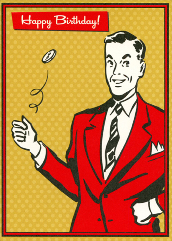 Retro Man in Red Jacket Yellow Dots Risque Funny Birthday Card for Him Man