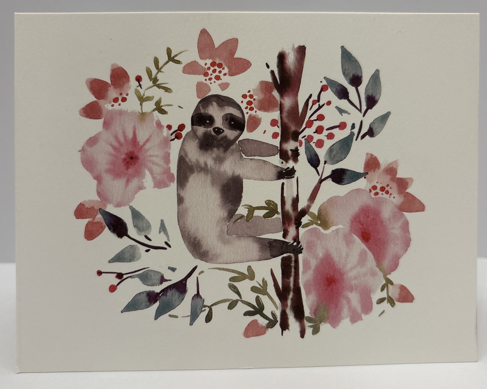 Paper Destiny Sloth Floral Blank Note Cards Boxed Set 12 Cards & Envelopes