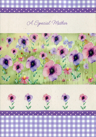 Purple Checkerboard and Flowers: Mother – Designer Greetings Mother’s Day Card