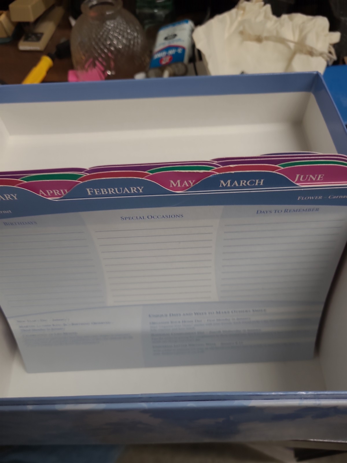 Vintage Hallmark Blue Floral Greeting Card Organizer Box w Hinged Lid 7.5″ H