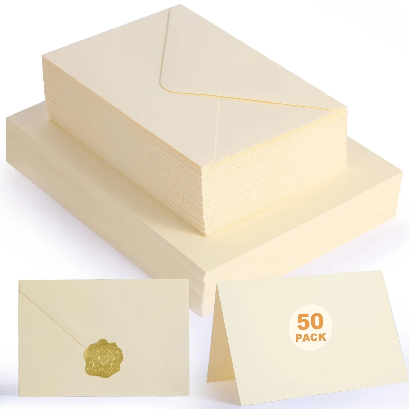 Set of 50 Folded Ivory Blank Cards with Envelopes 4×6 Inch Note Greeting Cards