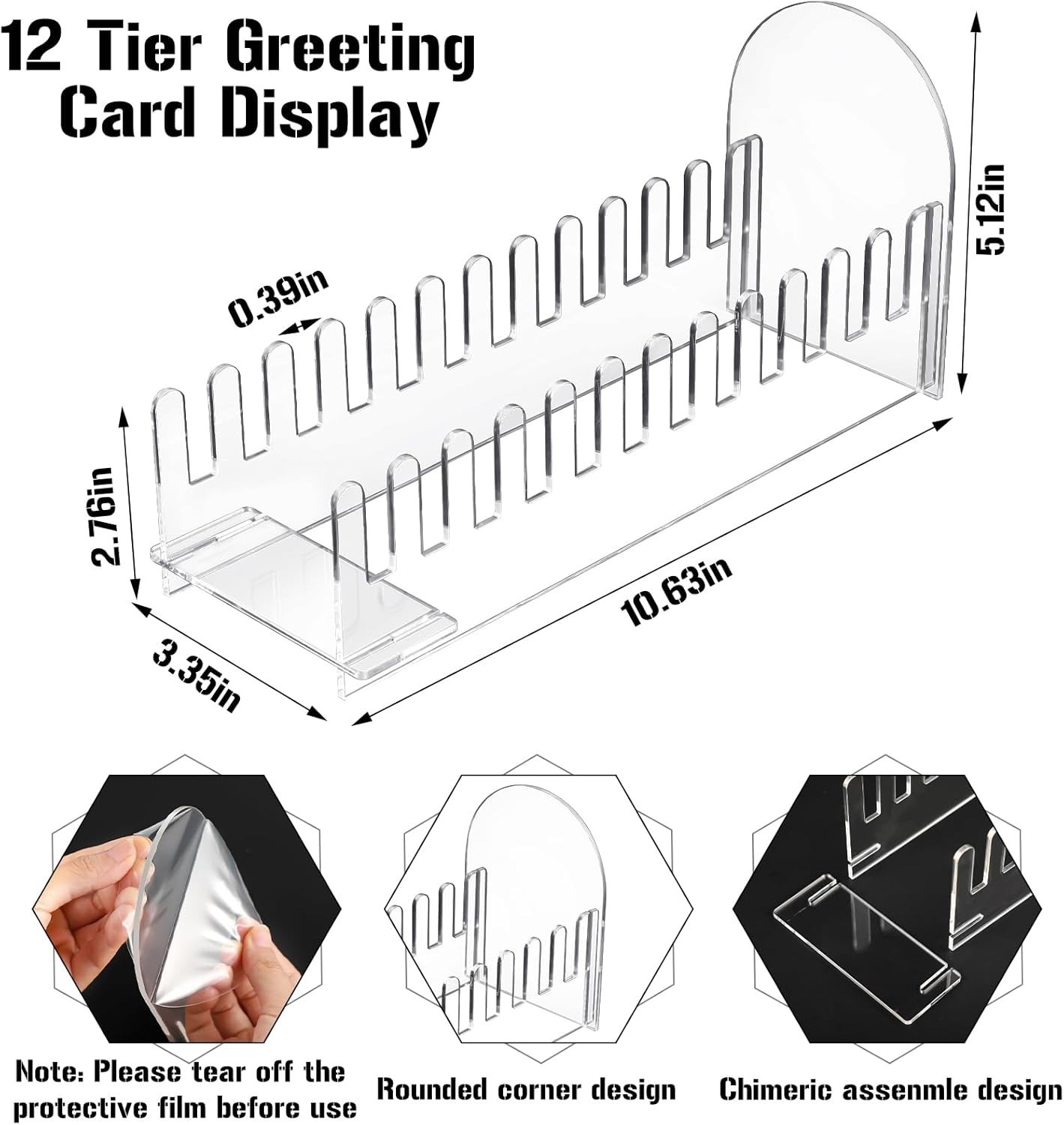 12-Tier Clear Acrylic Greeting Card Display Stand Countertop Organizer