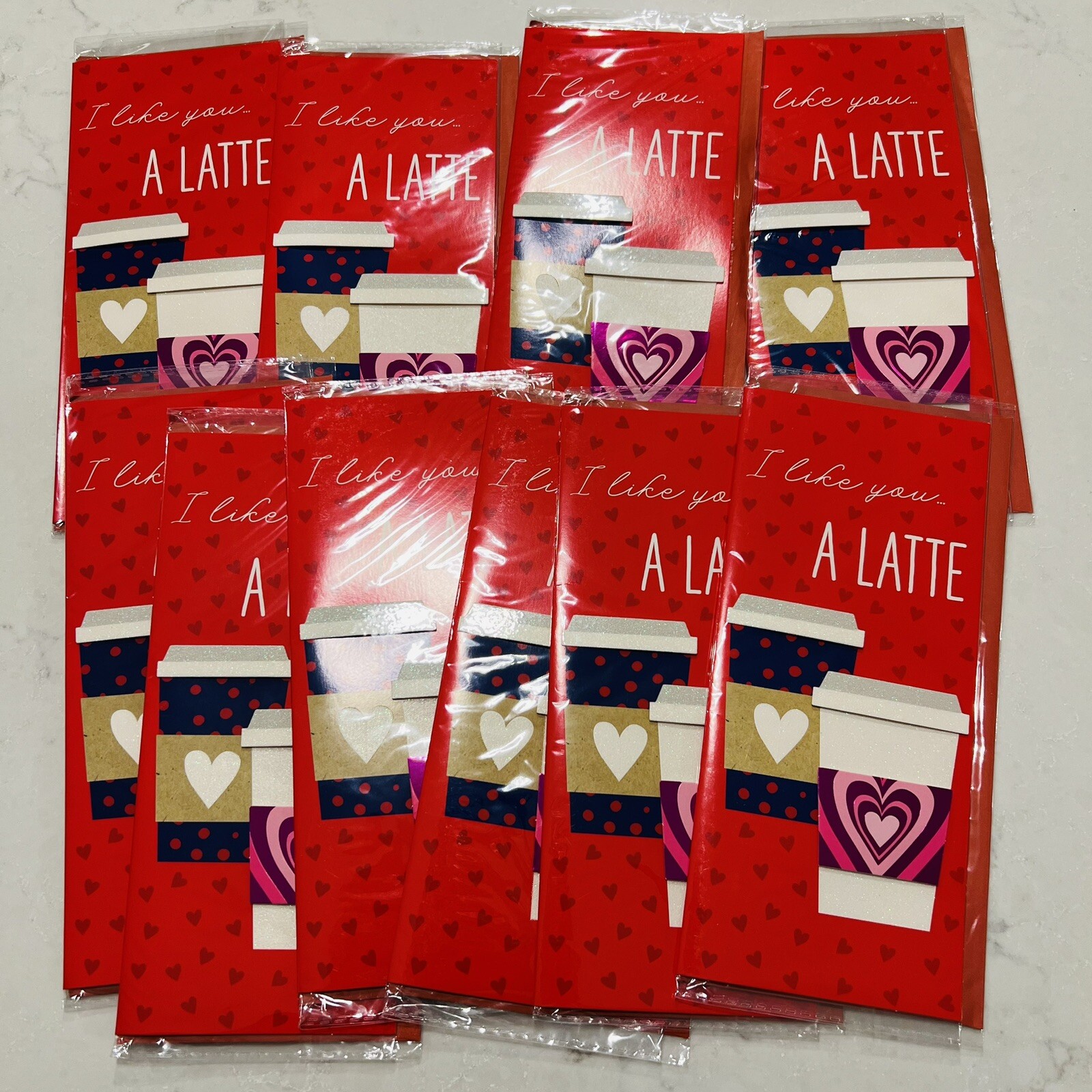 Voila Valentines Day Cards Set Of 10 Latte Coffee Theme Cards and Envelopes