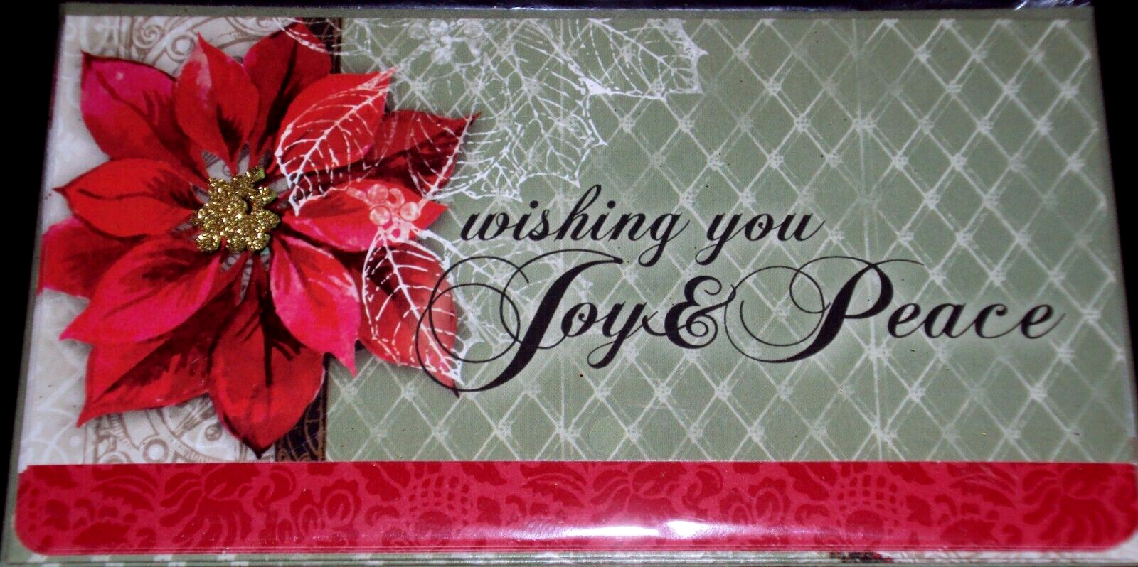 Michaels Brand POINSETTIA 5ct Holiday Note Cards 6.5″ x 3.5″ – JOY & PEACE