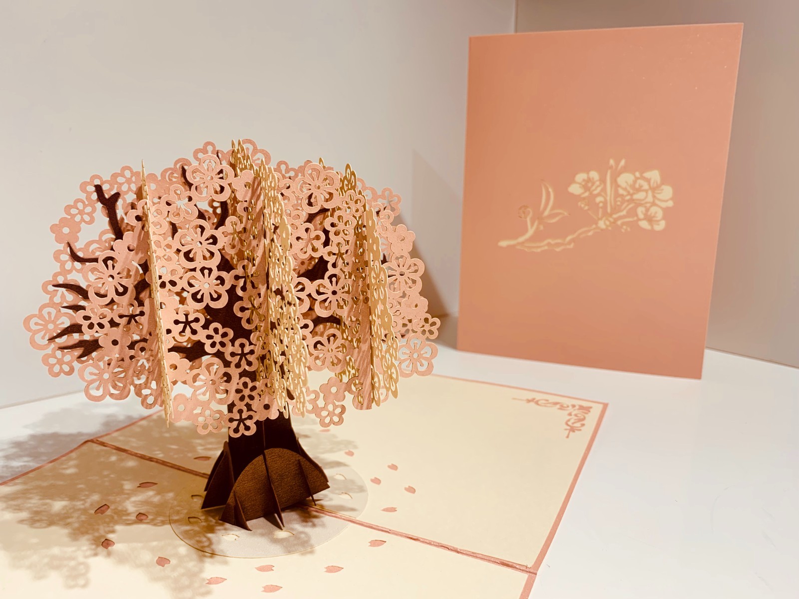 Origami Pop Cards Metallic Pink & White Cherry Blossom Tree Happy Birthday 3D