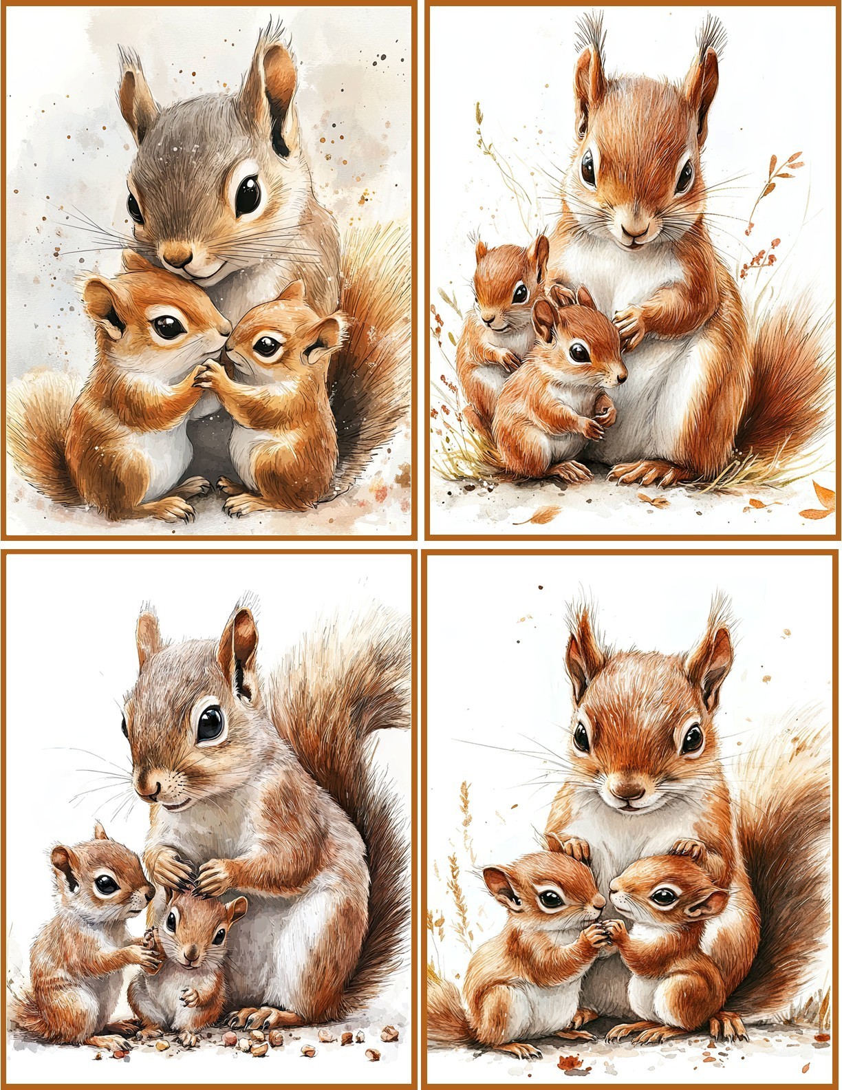 8 Squirrel Family Fantasy glossy blank fold out Note Card envelopes organza bag