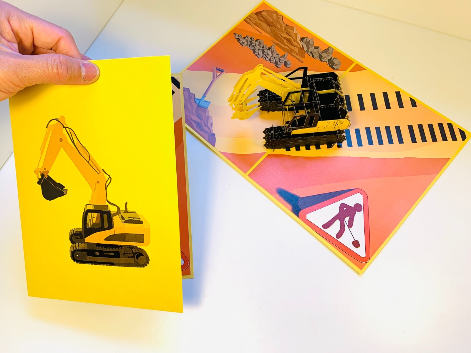 ORIGAMI POP CARDS Excavator Crane Truck 3D Pop Up Greeting Card Happy Birthday