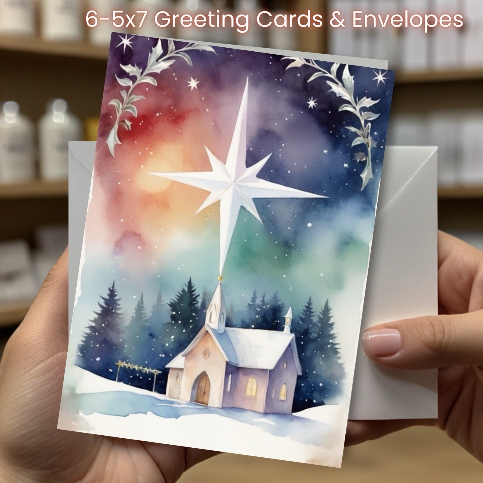 Christmas Greeting Cards w/ Envelope – Set of 6 -5×7 Cards & Envelopes L#031