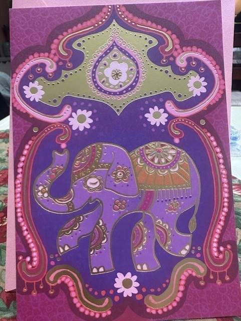 Elephant India Pink Purple Blank Inside Hallmark Greeting Card KY101