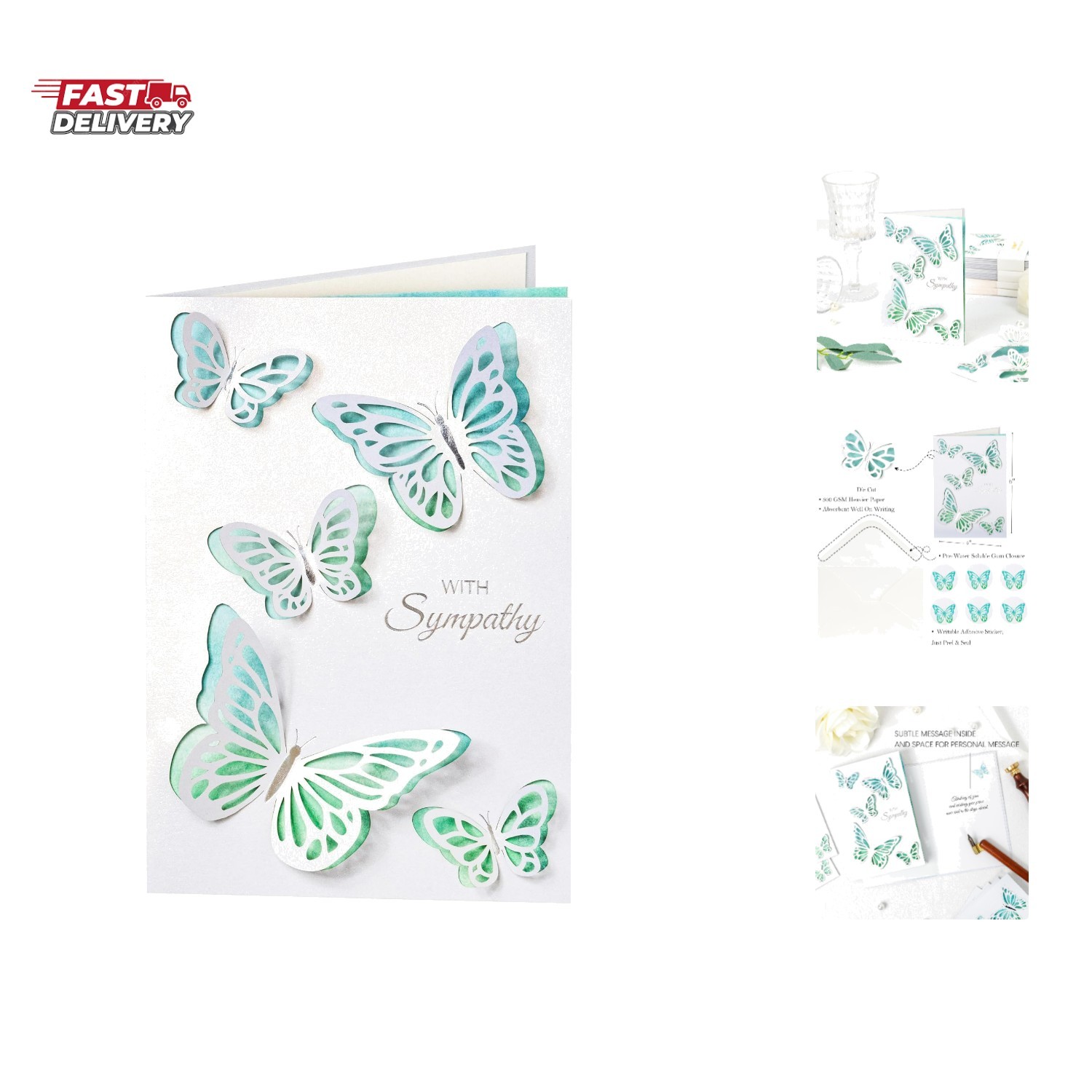 2 Pcs Sympathy Cards with Envelopes Signature 3D Butterflies Condolence Cards
