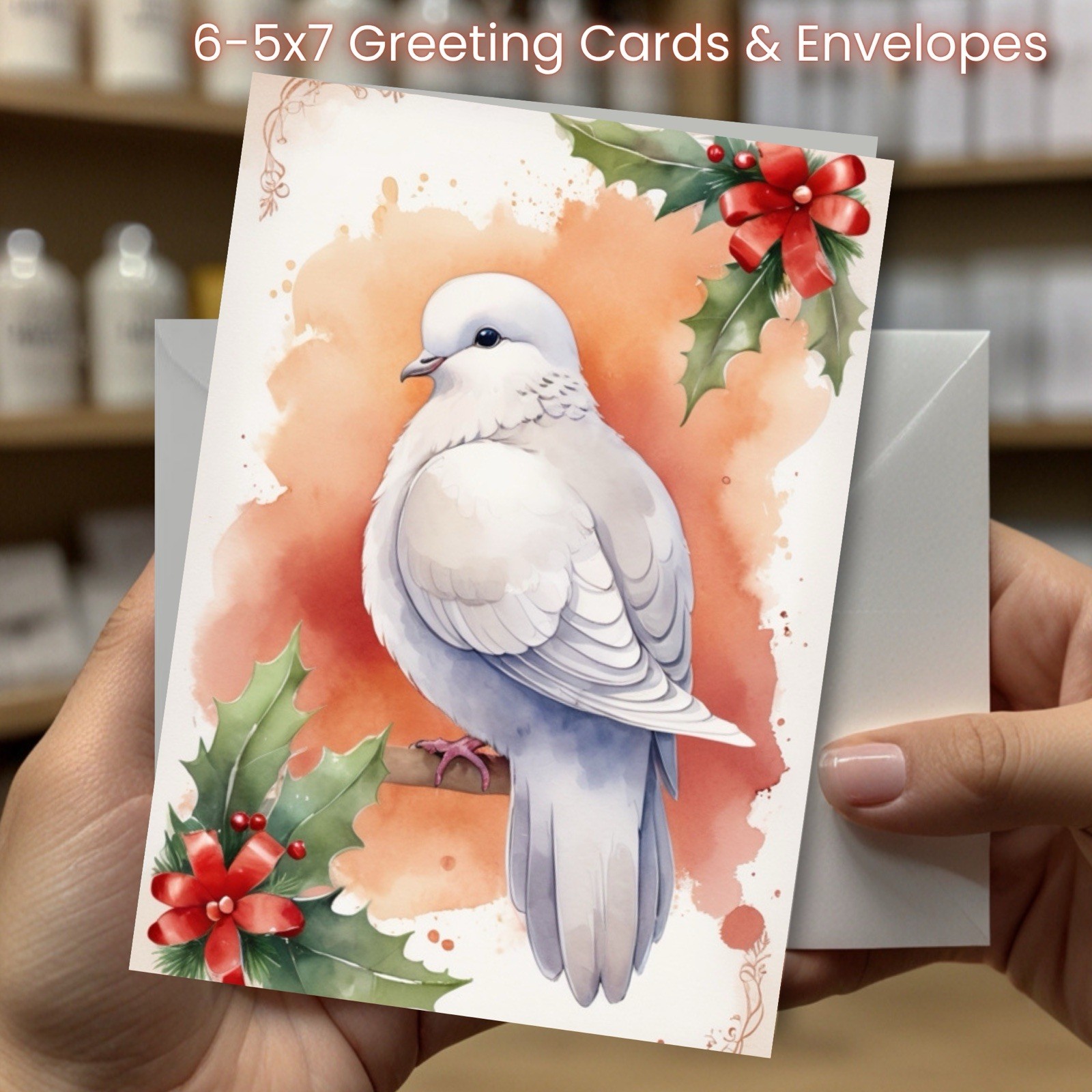 Christmas Greeting Cards w/ Envelope – Set of 6 -5×7 Cards & Envelopes L#045
