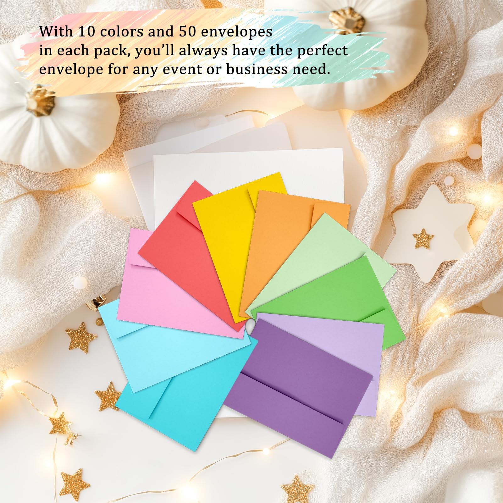 50 Pack 5×7 Envelopes, 5×7 Colored SelfSeal Envelopes for Invitations, postca…