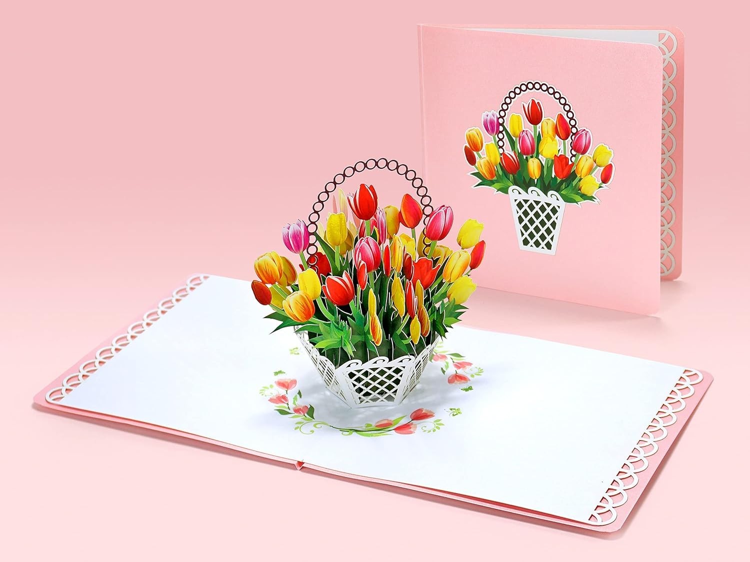 Traditional 6x6in Mother’s Day Card with 3D Tulip Basket – Eco-Friendly Elegance