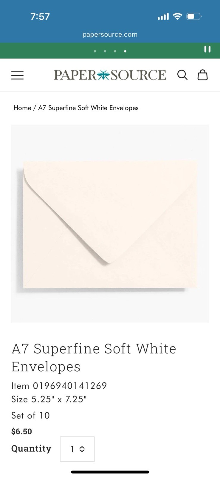 Paper Source A7 Superfine Soft White Envelopes, Qty: 179, New, $116 Value