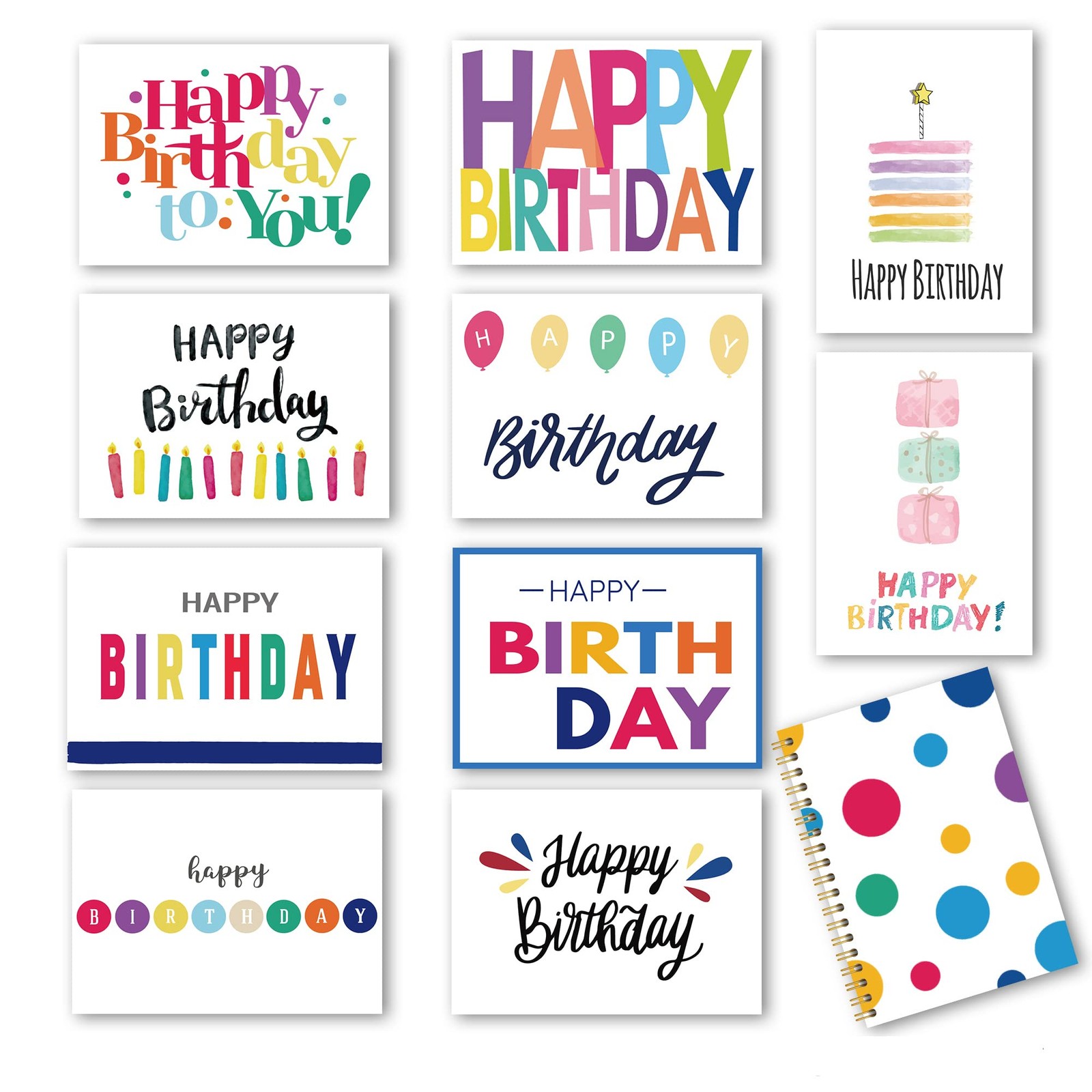 Birthday Cards 5×7 Inch Thick Card Stock Assorted Greetings Envelopes 100 Pack