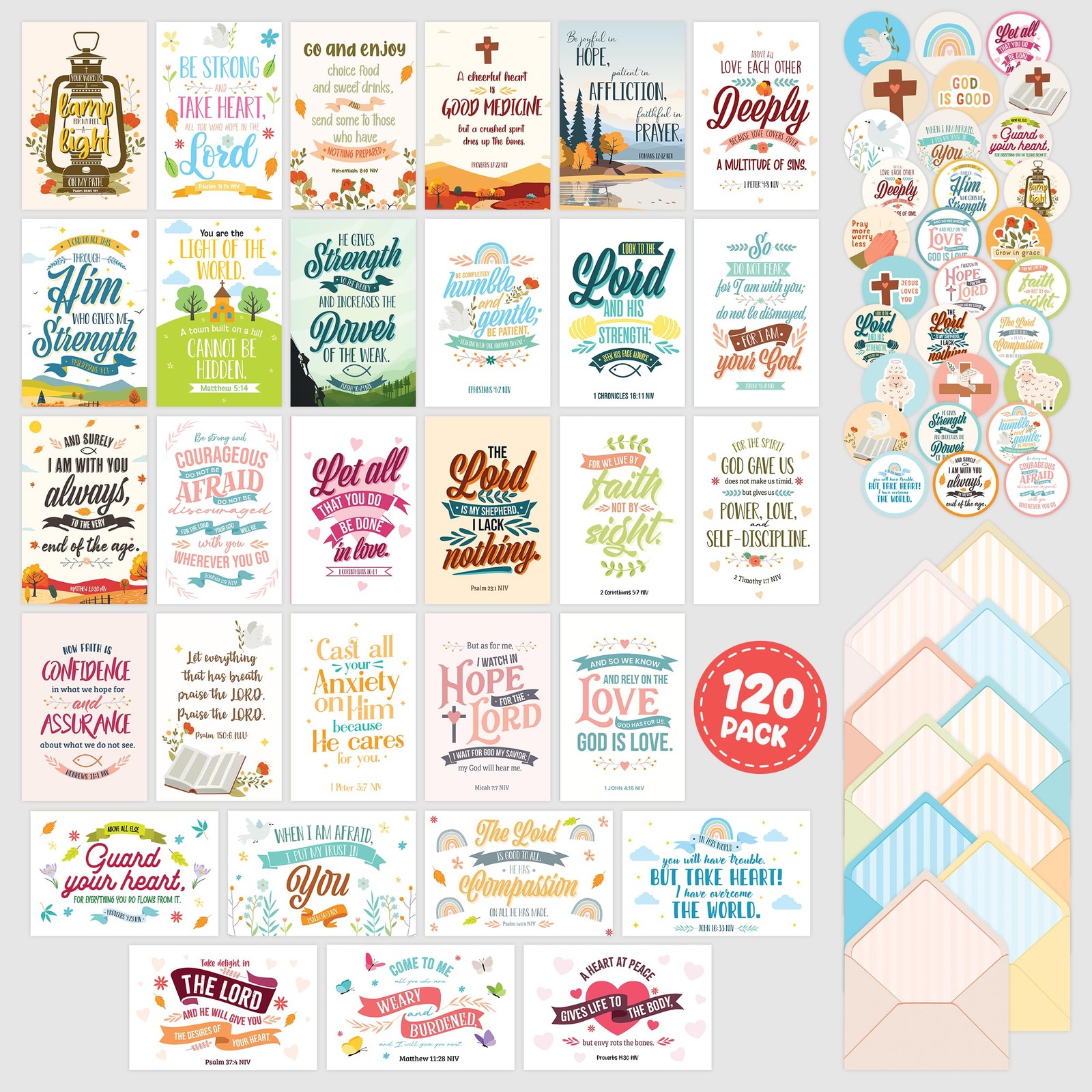 120 Pack 4x6in Christian Encouragement Cards Bulk with Envelopes and Stickers…