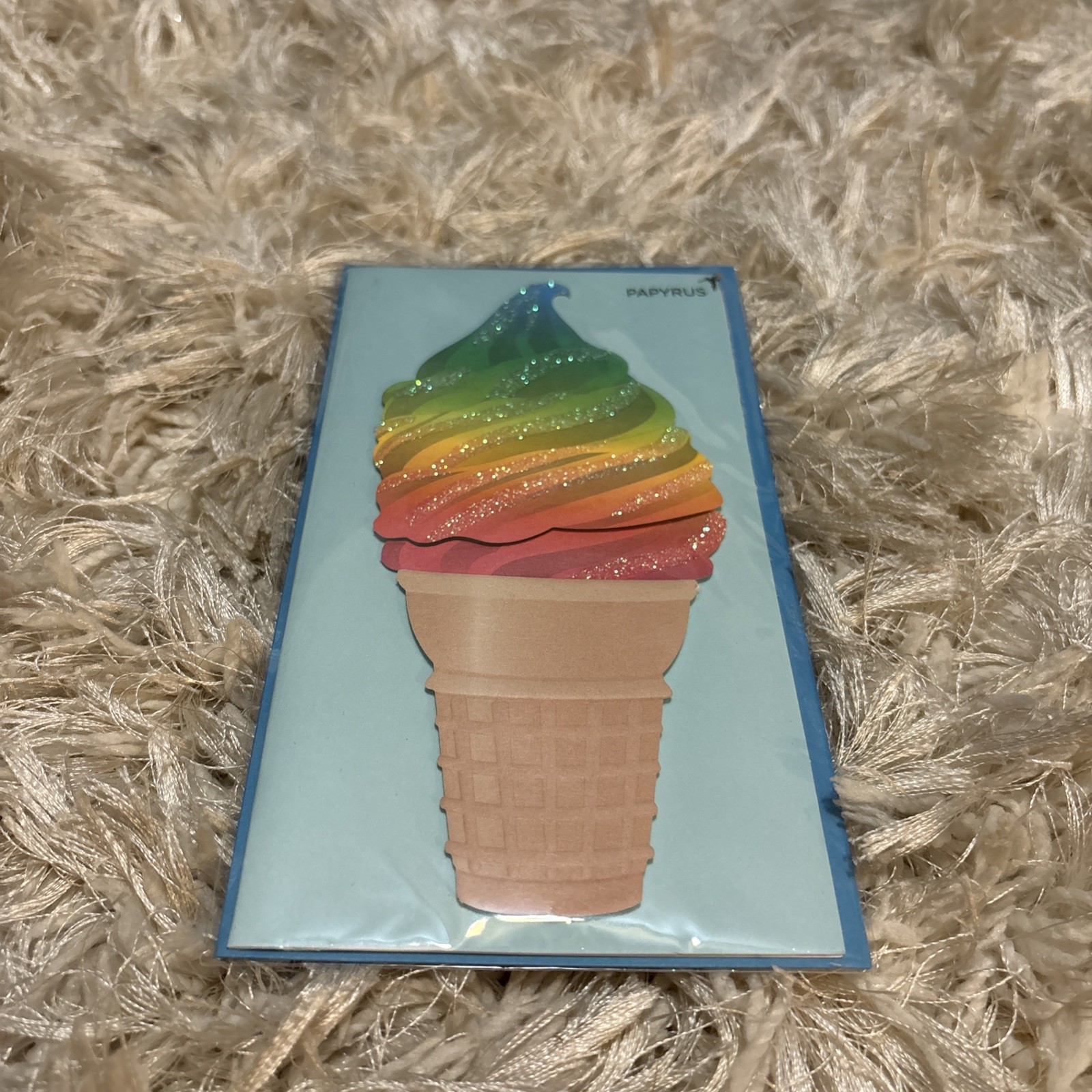 Papyrus Greeting Card New Envelope Embellished Birthday Happy Ice Cream Cone