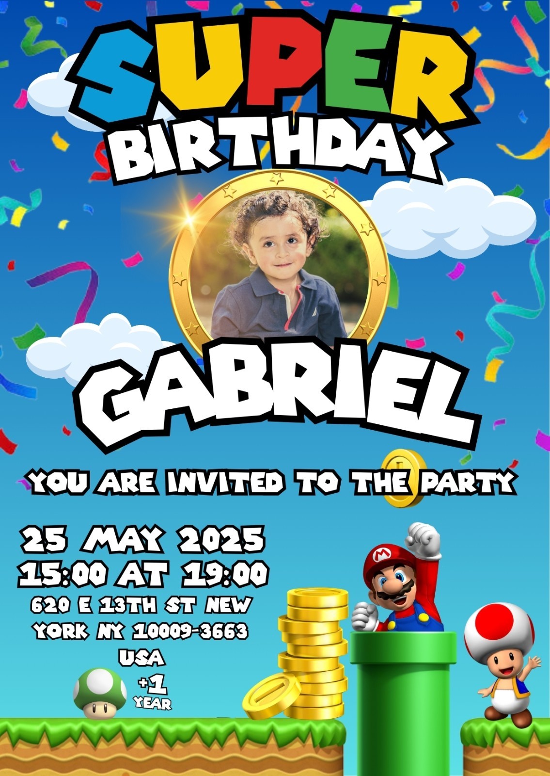 Super Mario Personalized Animated Birthday Invitation DIGITAL