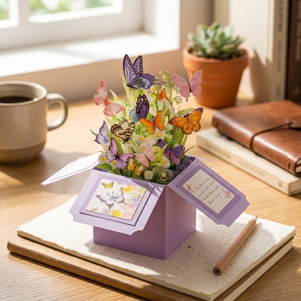 Delicate 3D Butterfly Box Style Greeting Card For Birthday Handwrite Card Gift