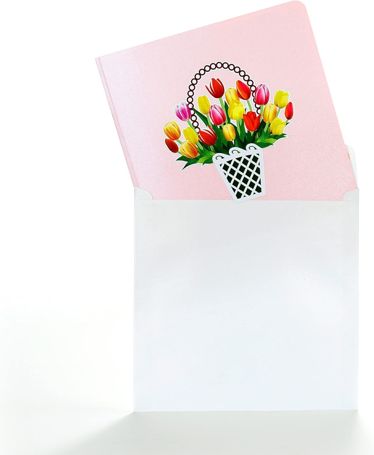 Traditional 6x6in Mother’s Day Card with 3D Tulip Basket – Eco-Friendly Elegance