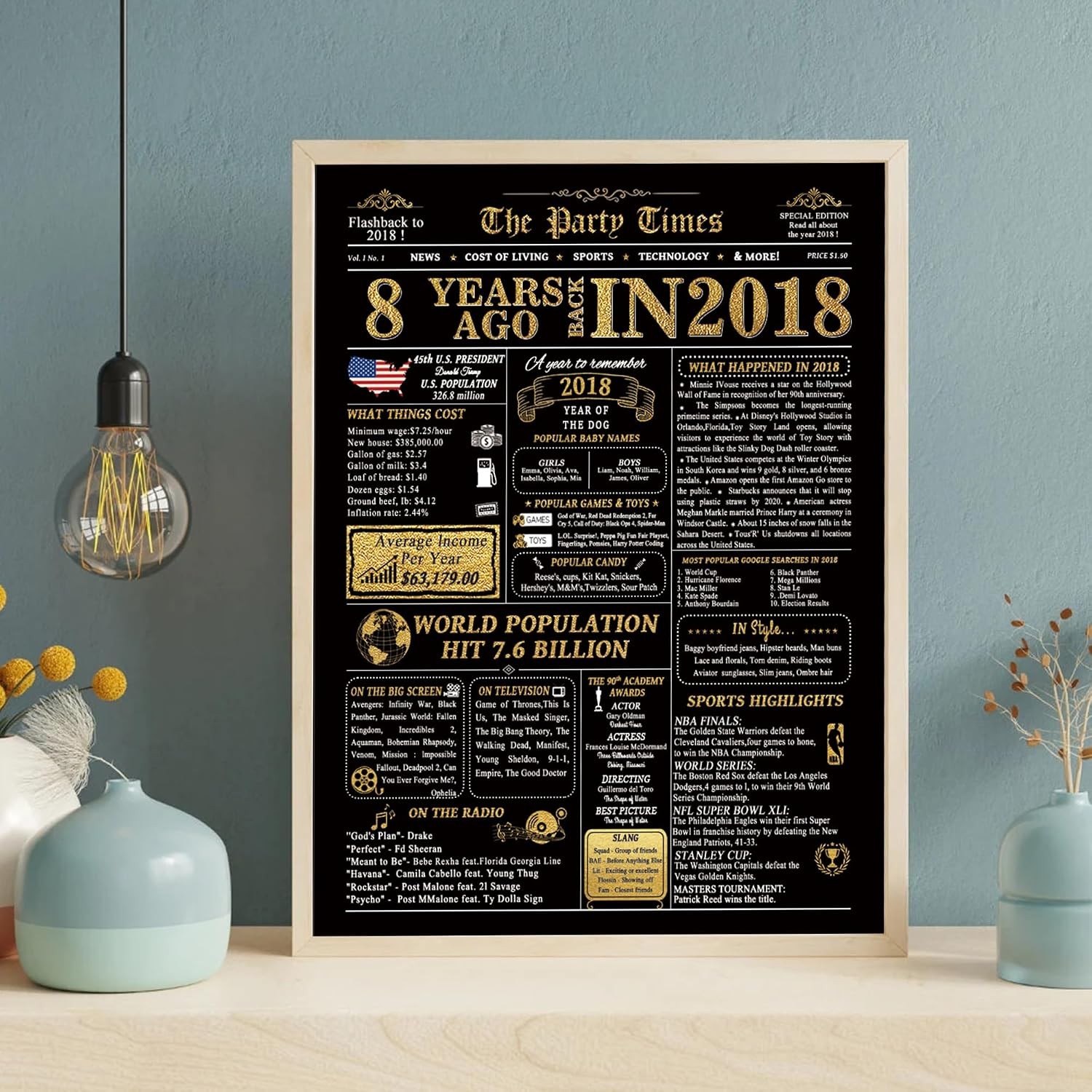 Retro 8th Birthday Card Poster for Daughter Son Years Old Decoration Gift