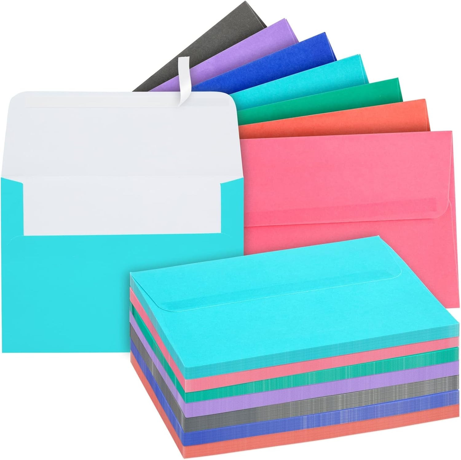 Vibrant 100 Pack A7 Colored 5×7 Envelopes for Invitations & Cards