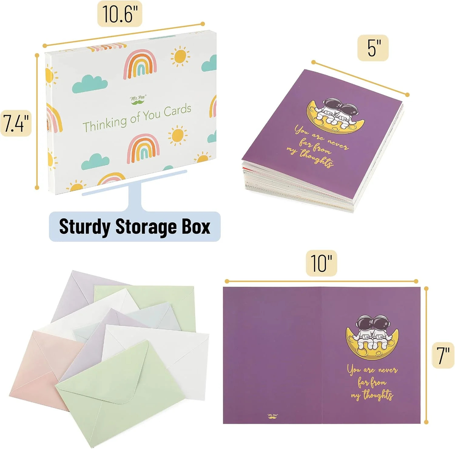 Mr. Pen- Thinking of You Cards with Envelopes, 20 Unique Design, Large 5″x7″, Th