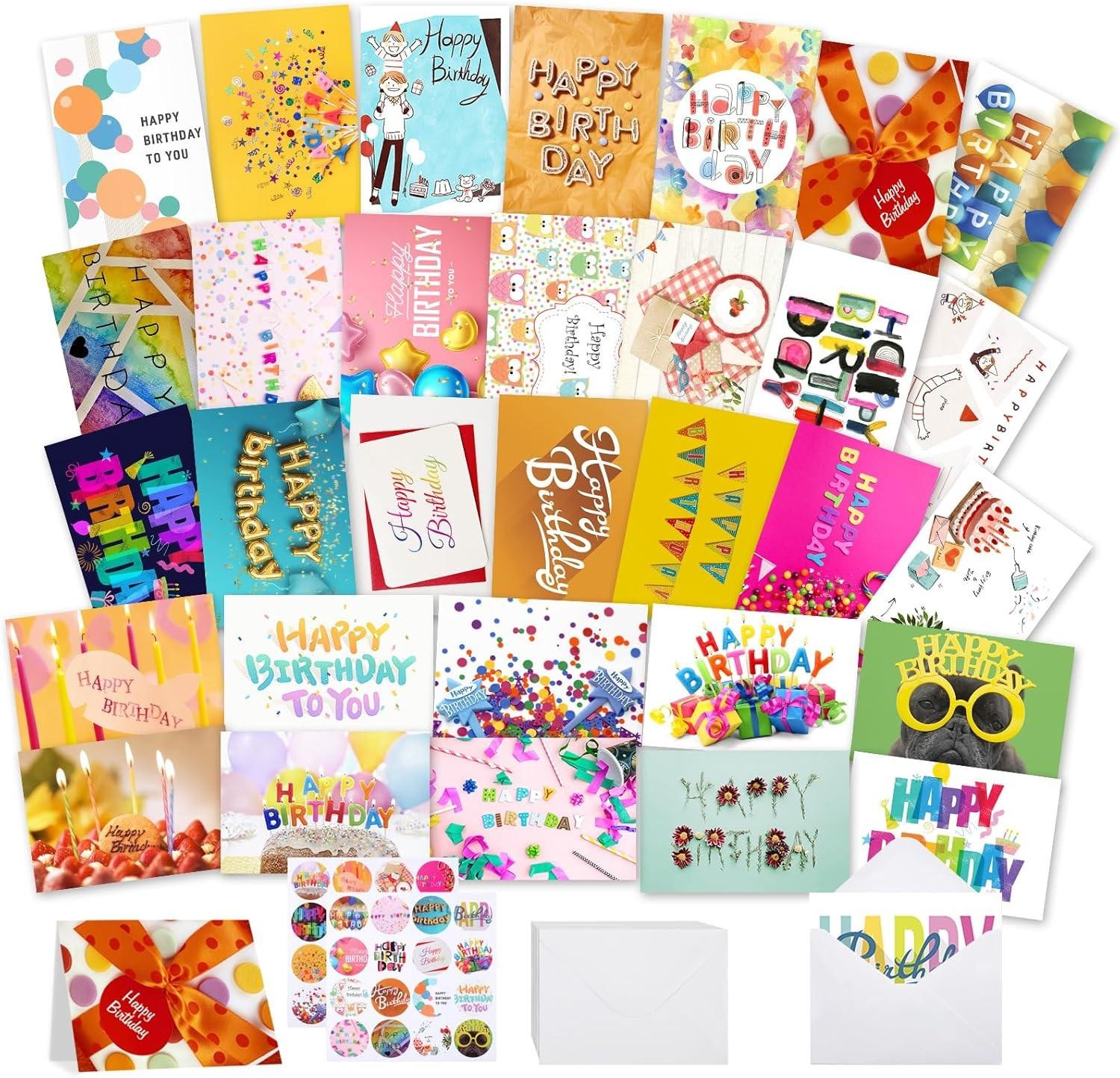 Joyberg 32 Pcs Happy Birthday Cards Bulk with Envelopes, 4×6 Assorted Birthday C