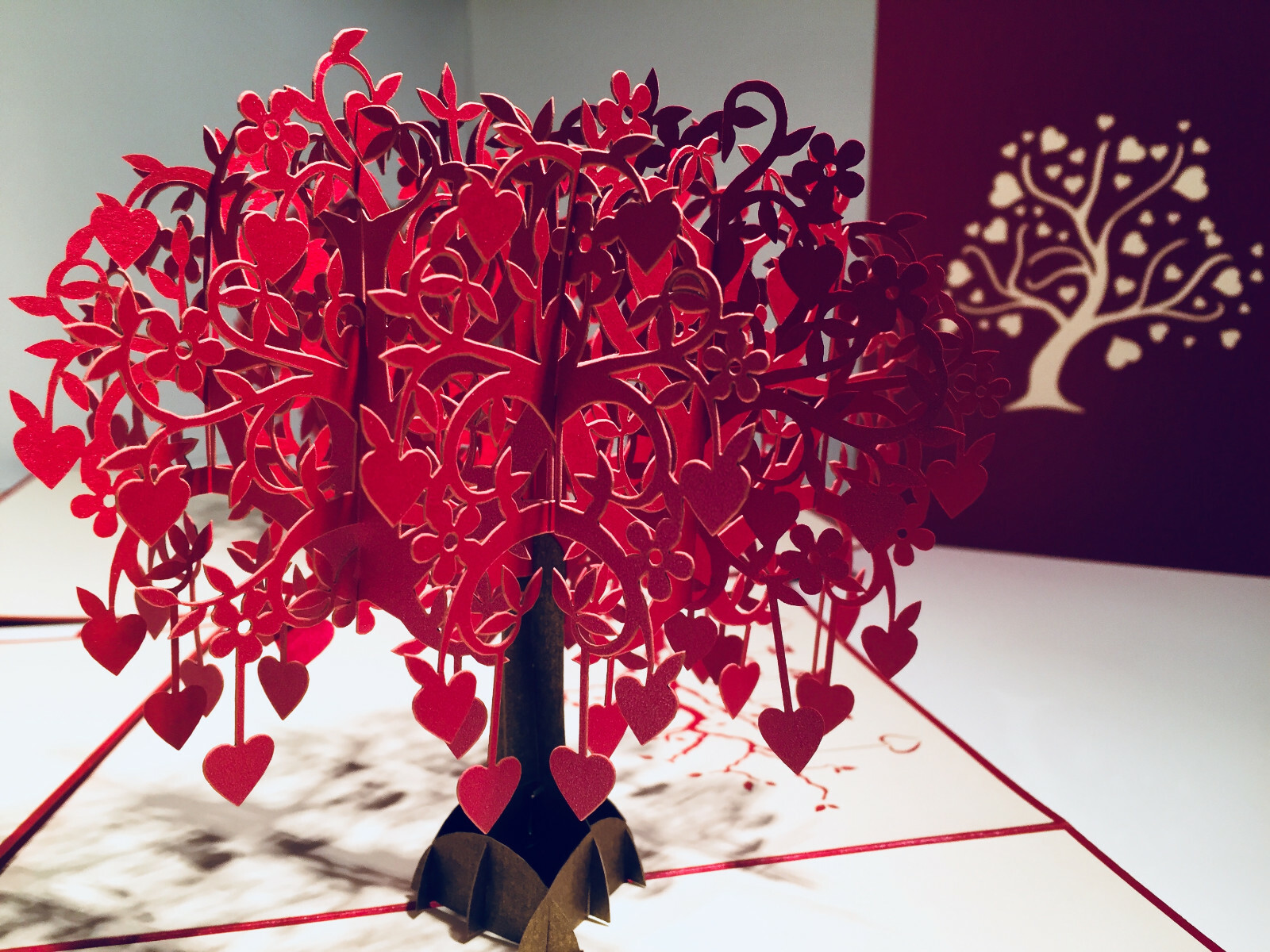 RED Tree of LOVE Hearts 3D Pop Up Greeting Card Anniversary Love Wedding Blank