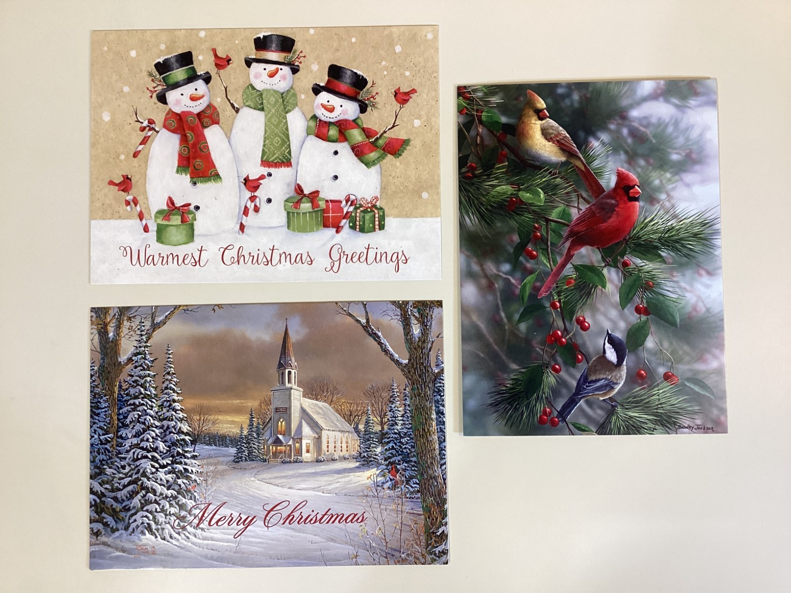 3 Large Colorful Christmas Cards with Matching Envelopes 7-1/2″ x 5-1/2″