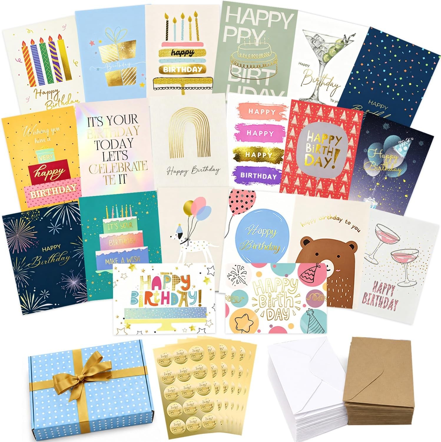 120 Gold Foil Birthday Cards Envelopes Stickers 5×7 For Family Office